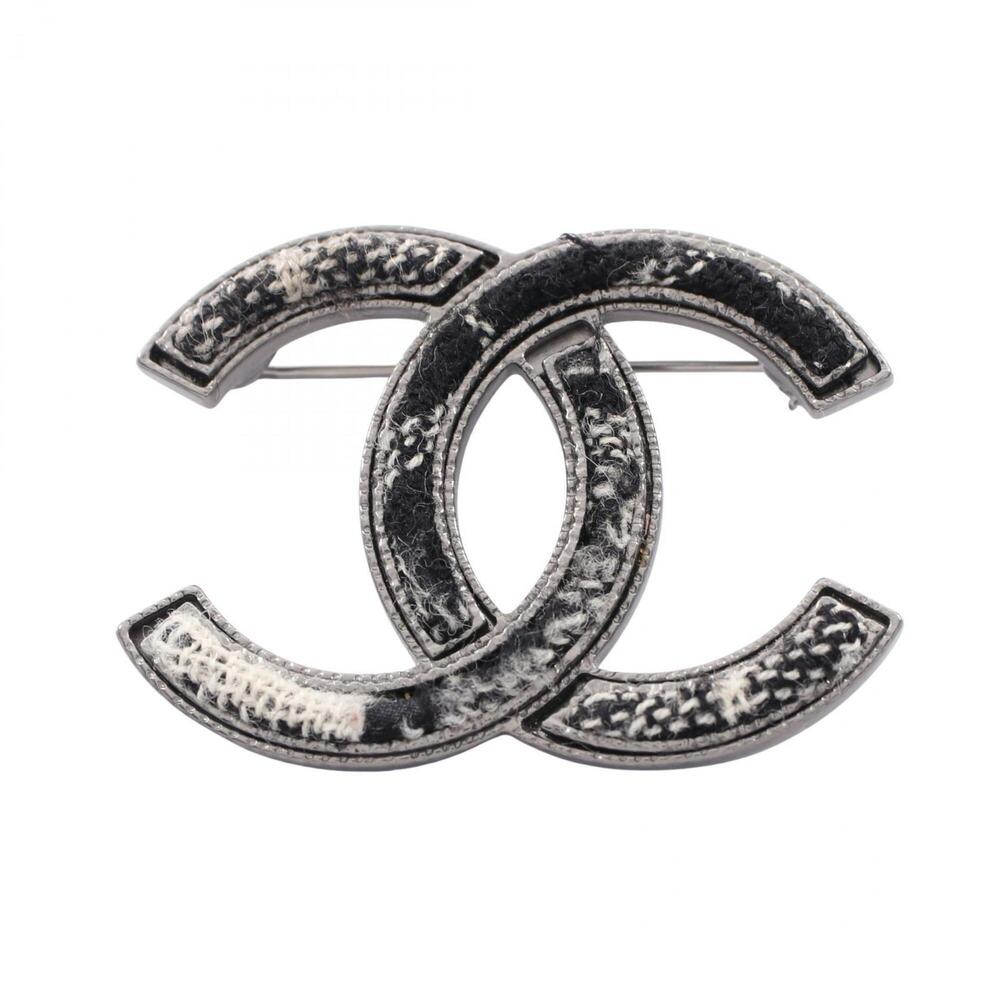 Chanel A13A Coco Mark Brooch Accessory, Stainless Steel Tweed, Women's, Silve...